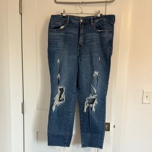 Old Navy Blue Ankle Cropped Jeans with Distressed Details